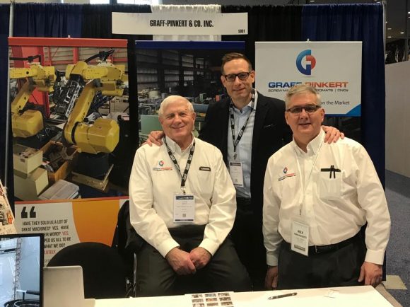 Machining Show Business Lloyd, Noah, and Rex at the Graff-Pinkert Booth, PMTS 2019